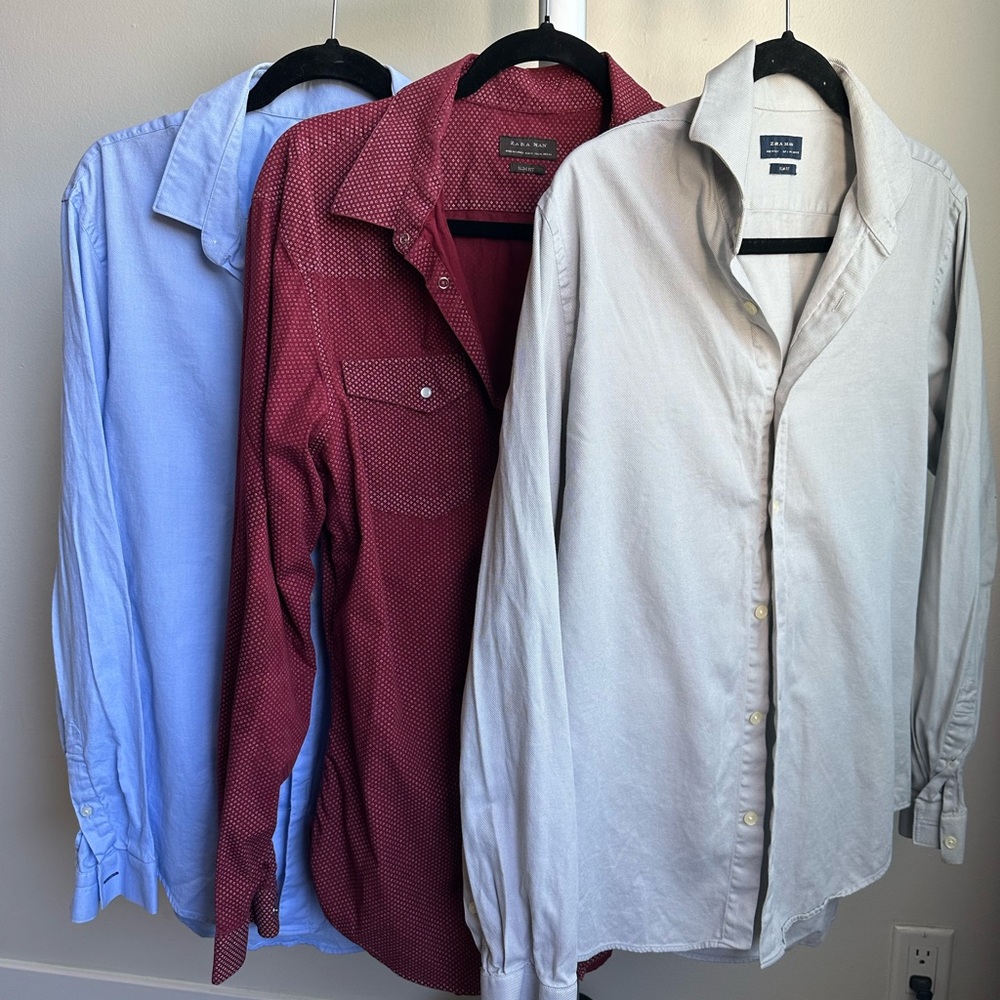 Zara Casual Button Down Shirts Blue and Red